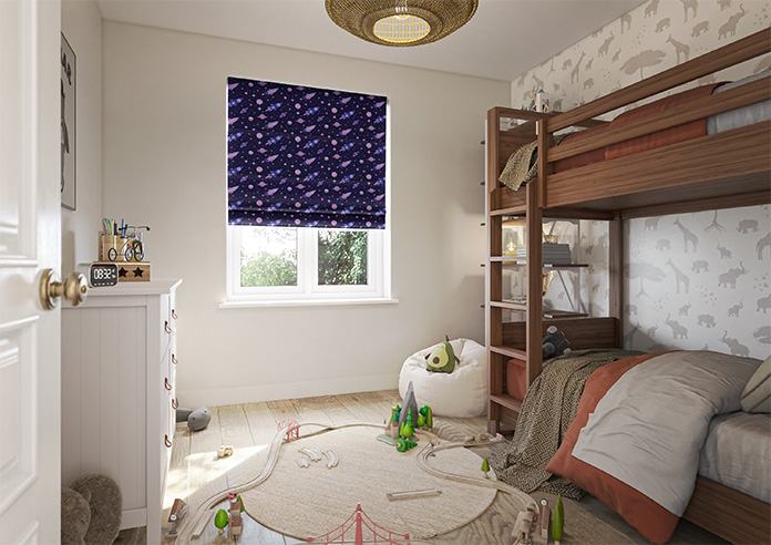Rocket Adventure, Ultraviolet - Twist&Fit Roman Blind - Image 6